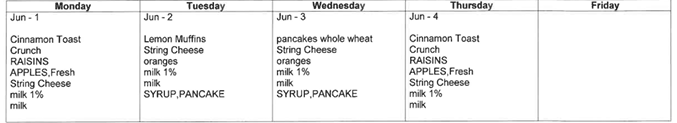 June Breakfast Menu
